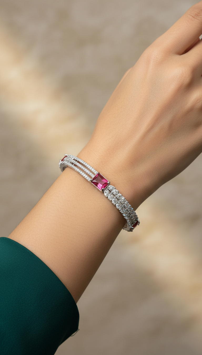 American Diamond Silver Bangle